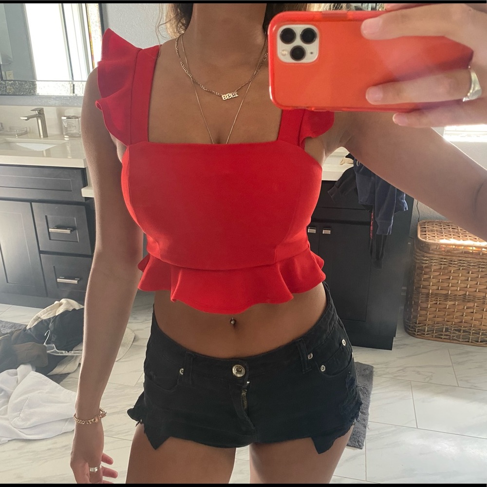 Spicy red ruffle crop top